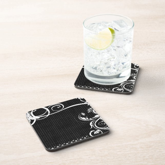 Blühe Grid Drinks Coasters mit schwarzem und weiße Untersetzer (Rechte Seite)