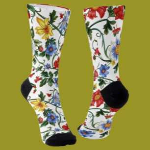 Blühe Kühn   Farbige Floral-Muster Crew Socken