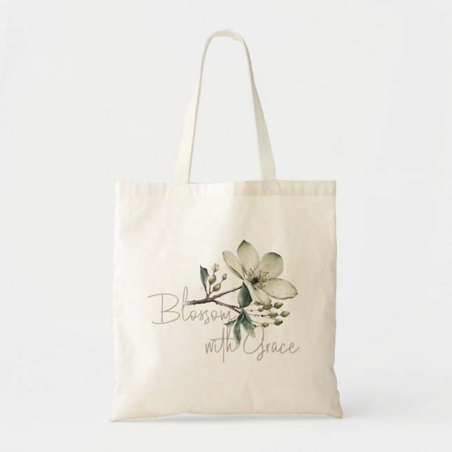 Blühe mit Anmut Inspirierende Blumen Tragetasche (Vorne)