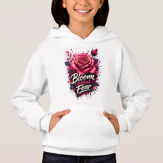 Blühe ohne Angst Pink Rose Kinder Hoodie (Vorderseite)