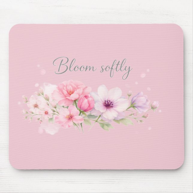 Blühe sanft – Pastell-Wasserfarben-Blumen  Mousepad (Vorne)