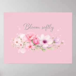 Blühe sanft – Pastell-Wasserfarben-Blumen Poster