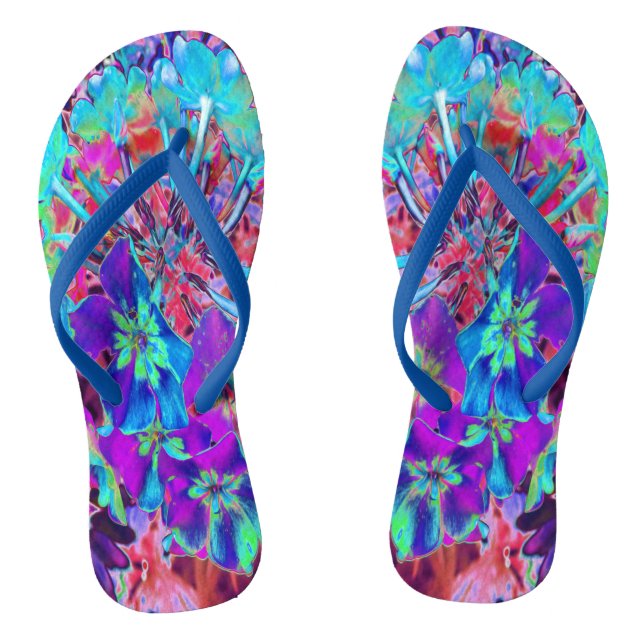 Blühen Abstrakte Lila und blaue Blume Flip Flops (Fußbett)