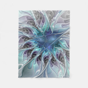 Blühen Abstrakte Moderne Fraktalblume mit Blau Fleecedecke