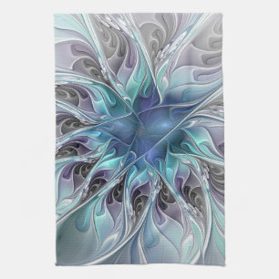 Blühen Abstrakte Moderne Fraktalblume Mit Blau Geschirrtuch