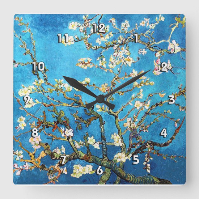 Blühen Almond Tree Van Gogh Kunst und Kultur Quadratische Wanduhr (Vorderseite)