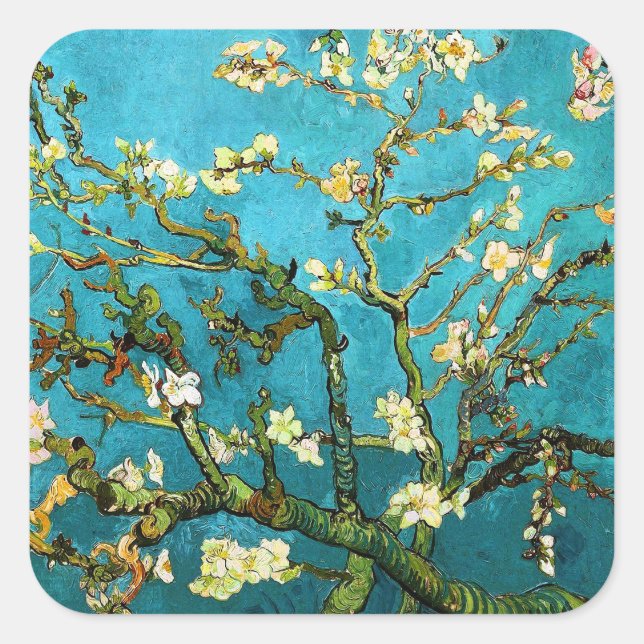 Blühen Almond Tree Van Gogh Kunst und Kultur Quadratischer Aufkleber (Vorderseite)