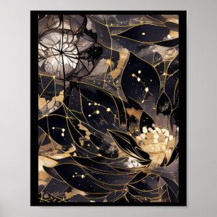 Blühen des schwarzen Golden Lotus Sticker Poster