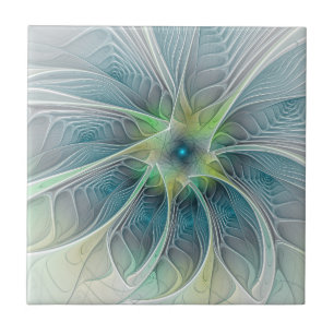Blühen Fantasy Modern Blue Green Fraktal Blume Fliese