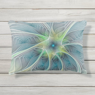 Blühen Fantasy Modern Blue Green Fraktal Blume Kissen Für Draußen