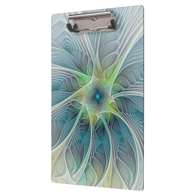 Blühen Fantasy Modern Blue Green Fraktal Blume Klemmbrett (Links)