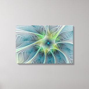 Blühen Fantasy Modern Blue Green Fraktal Blume Leinwanddruck