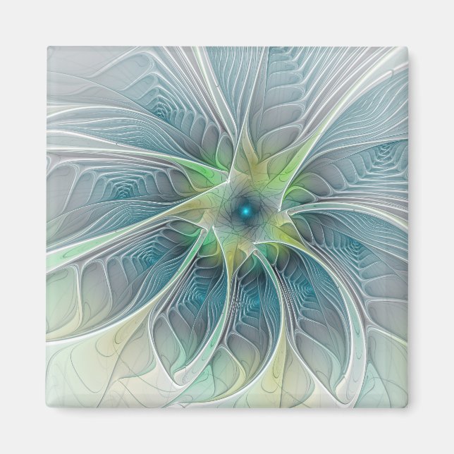 Blühen Fantasy Modern Blue Green Fraktal Blume Magnet (Vorne)