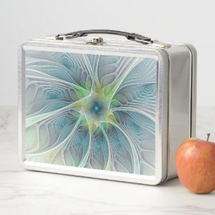 Blühen Fantasy Modern Blue Green Fraktal Blume Metall Lunch Box