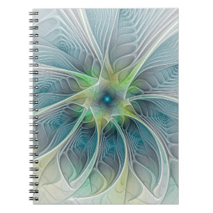 Blühen Fantasy Modern Blue Green Fraktal Blume Notizblock