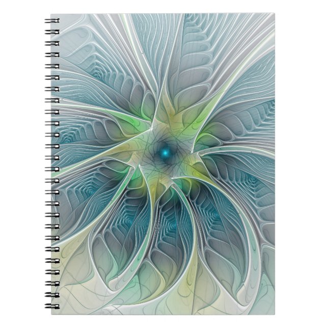 Blühen Fantasy Modern Blue Green Fraktal Blume Notizblock (Vorderseite)
