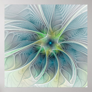 Blühen Fantasy Modern Blue Green Fraktal Blume Poster