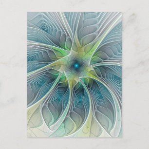 Blühen Fantasy Modern Blue Green Fraktal Blume Postkarte