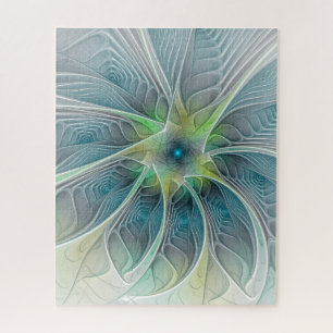 Blühen Fantasy Modern Blue Green Fraktal Blume Puzzle