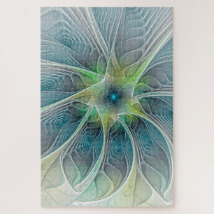 Blühen Fantasy Modern Blue Green Fraktal Blume Puzzle