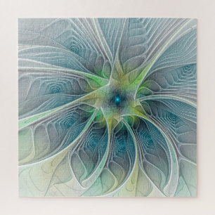 Blühen Fantasy Modern Blue Green Fraktal Blume Puzzle