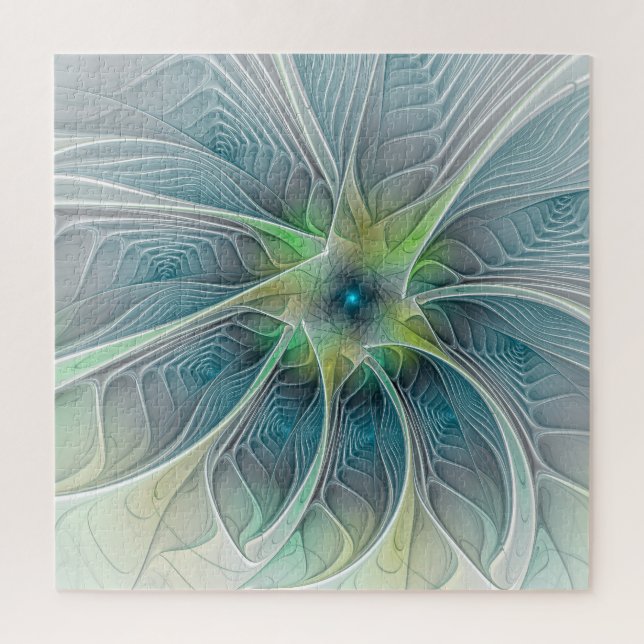 Blühen Fantasy Modern Blue Green Fraktal Blume Puzzle (Vertikal)