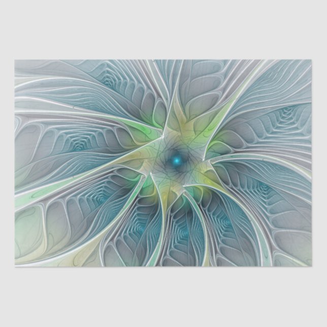 Blühen Fantasy Modern Blue Green Fraktal Blume Seidenpapier (Vorderseite)
