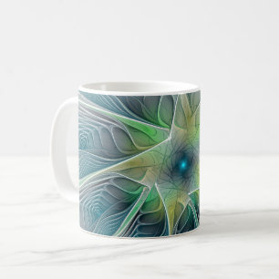 Blühen Fantasy Modern Blue Green Fraktal Blume Tasse
