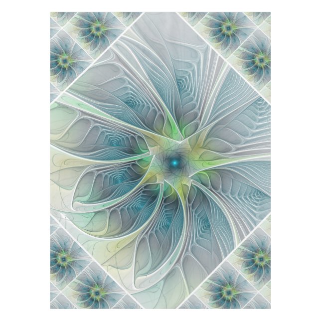 Blühen Fantasy Modern Blue Green Fraktal Blume Tischdecke (Vorderseite)