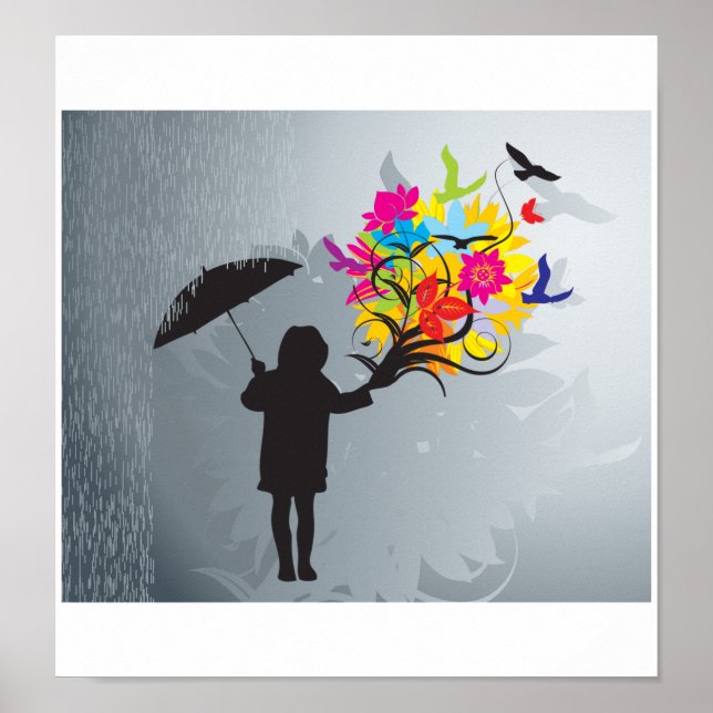 Blühen in der Regenpresse Poster (Vorne)