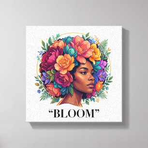 Blühen Inspirierende schwarze Frau Blumen-Afro Leinwanddruck