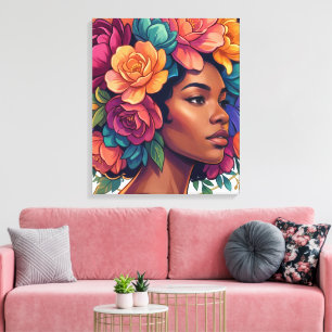 Blühen Inspirierende schwarze Frau Blumen Afro Nah Leinwanddruck