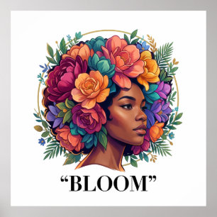 Blühen Inspirierende schwarze Frau Blumen-Afro Poster