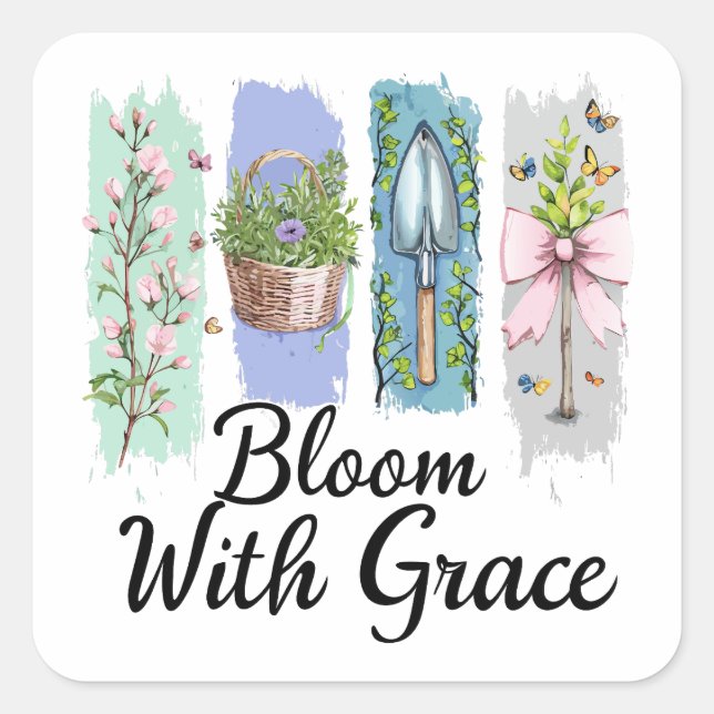 Blühen mit Grace Garden Quadratischer Aufkleber (Vorderseite)