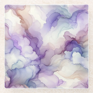 Blühen Orchid Lila Wasserfarbe Abstrakte Kunst Glasuntersetzer