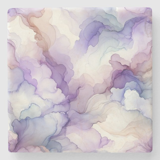 Blühen Orchid Lila Wasserfarbe Abstrakte Kunst Steinuntersetzer (Vorderseite)