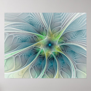 Blühen Sie Fantasie-moderne blaues Poster