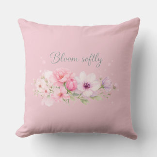 Blühen Sie sanft – Pastell-Wasserfarben-Blumenmust Kissen