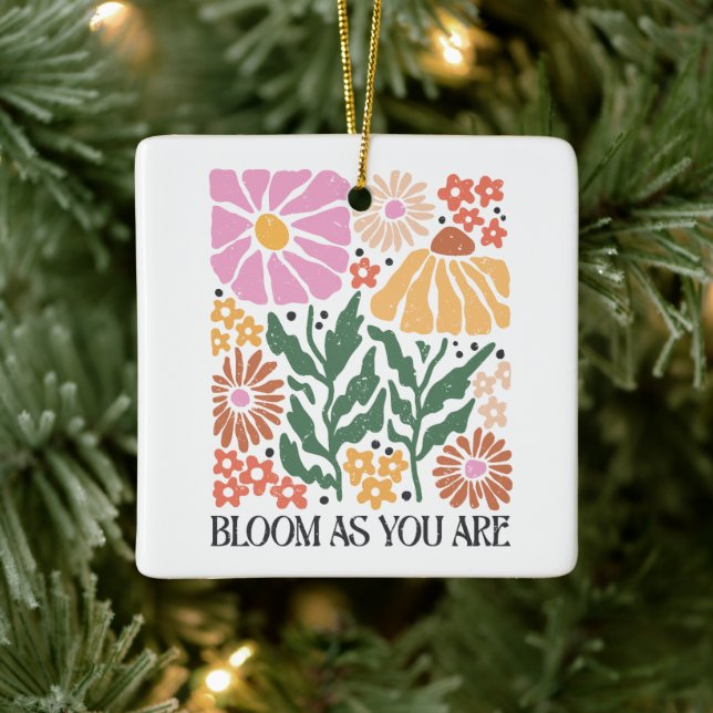 Blühen, wie Sie sind Boho Blumenzettel Weihnachten Keramikornament (Baum)