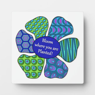 "Blühen, wo Sie gepflanzt sind" in blau/grün Plaqu Fotoplatte