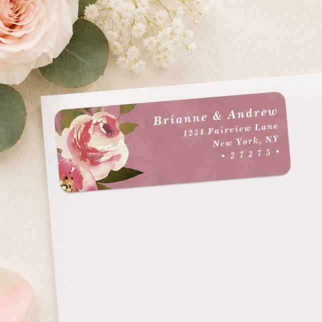 Blühend Chic Rosarote Hochzeits-Rücksendeadresse (Elegant wild rose pink return address labels)