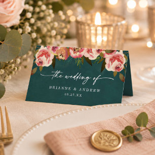 Blühend Chic Tief Teal Grün Florale Hochzeit Platzkarte