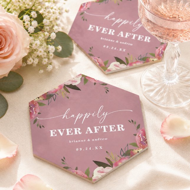 Blühend Chic Wilde Rose Pink Blumenhochzeit Untersetzer (Lovely happily ever after wedding reception coasters in wild rose pink)