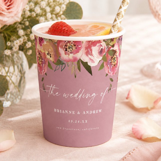 Blühend Chic Wilde Rose Pink Florale Hochzeit Pappbecher (Beautiful wild rose pink floral wedding paper cups)