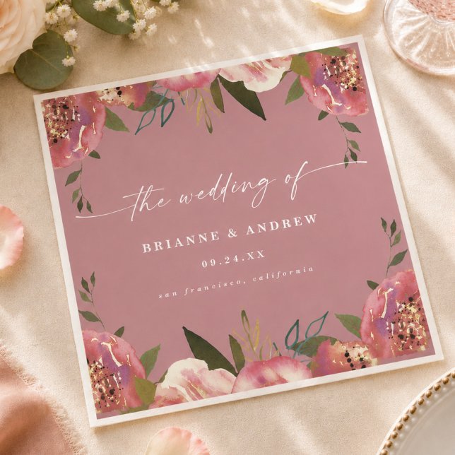 Blühend Chic Wilde Rose Pink Florale Hochzeit Serviette (Elegant wild rose pink floral wedding reception napkins)