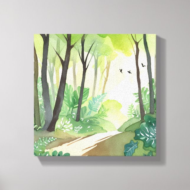 Blühend Grünwald | Natur Wasserfarbe Leinwanddruck (Vorderseite)