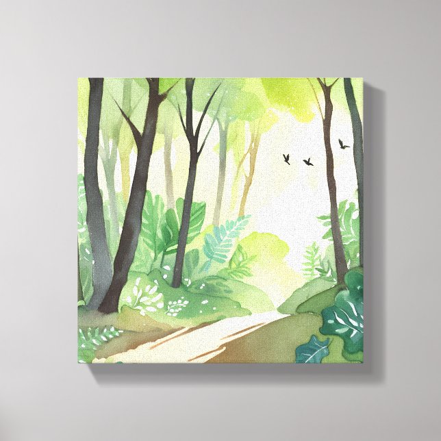 Blühend Grünwald | Natur Wasserfarbe Leinwanddruck (Vorderseite)