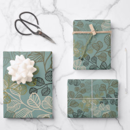 Blühend Leafy-Silhouetten Gentle Serenity Aquamari Geschenkpapier Set