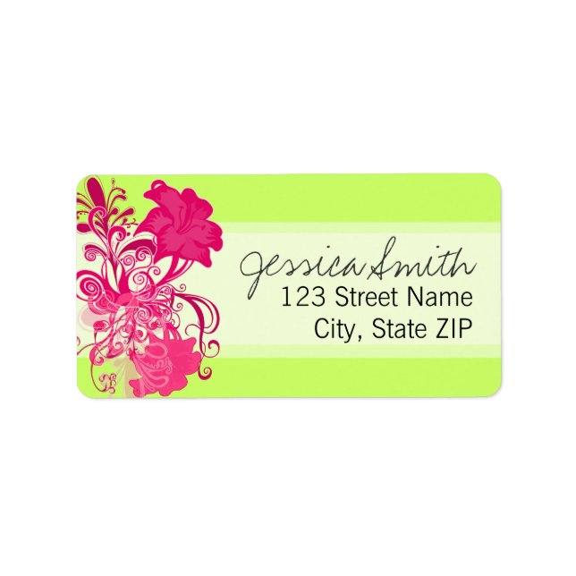 Blühend rosa Blume in Limon Adressaufkleber (Vorne)