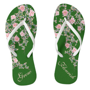 Blühend rosa Blume Inspirierte Zitat Green Fli Flip Flops